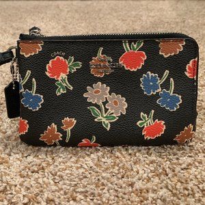 Coach Double Corner Zip Wristlet in Floral Pebbled Leather